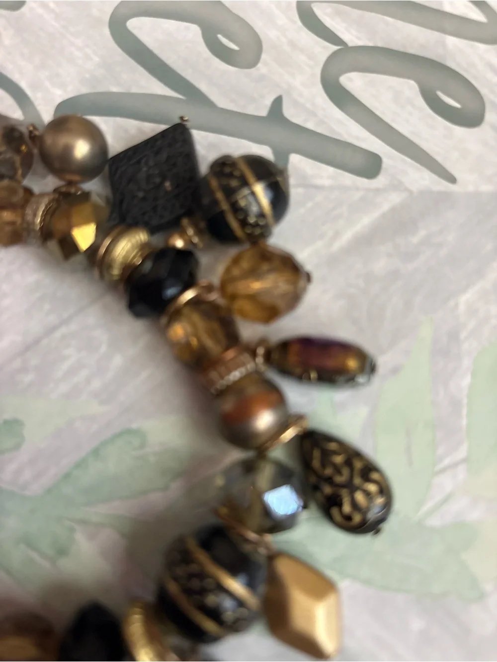 Vintage-Style Beaded Charm Bracelet Gold-Tone Faceted Beads Statement Jewelry